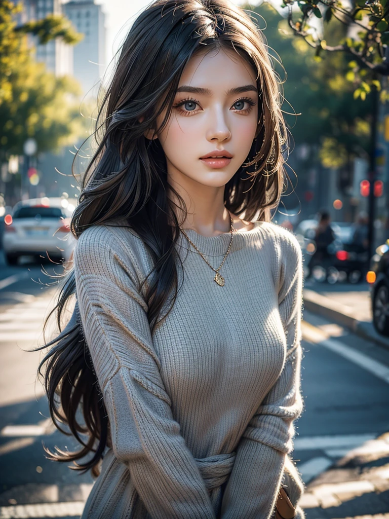 best qualtiy, Full body like,Refined face,Young woman,,Smaller bust,Outdoor Scene,stooped,Blue sky