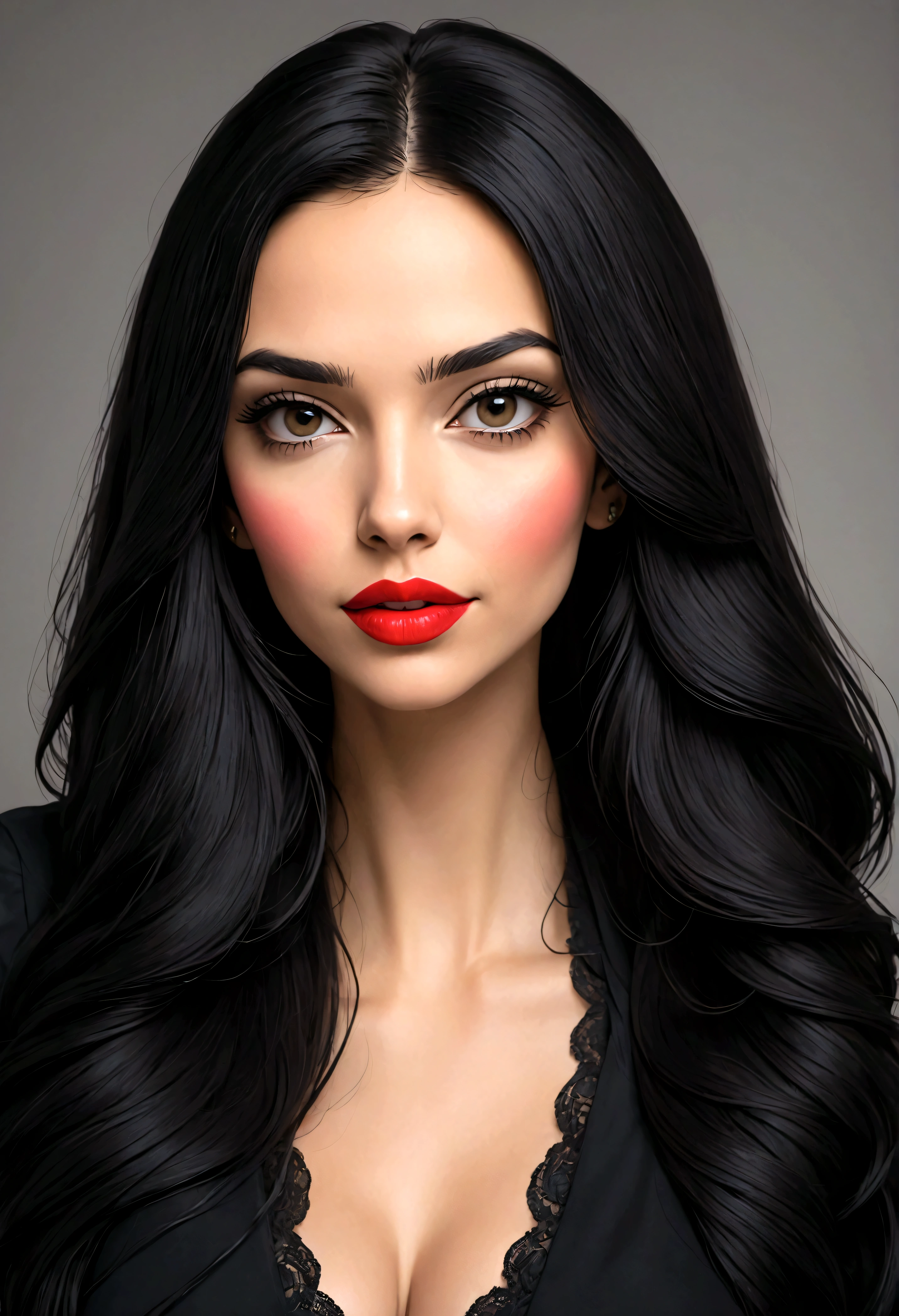 arafed woman with long hair and Red lipstick posing for a picture, Catarina, imagem de perfil, Red lips, foto profissional, mulher de 30 anos, Mulher de 3 0 anos, lobo angie, foto de jessica devic, foto de perfil profissional, moleksandra shchaslyva, com cabelo preto liso