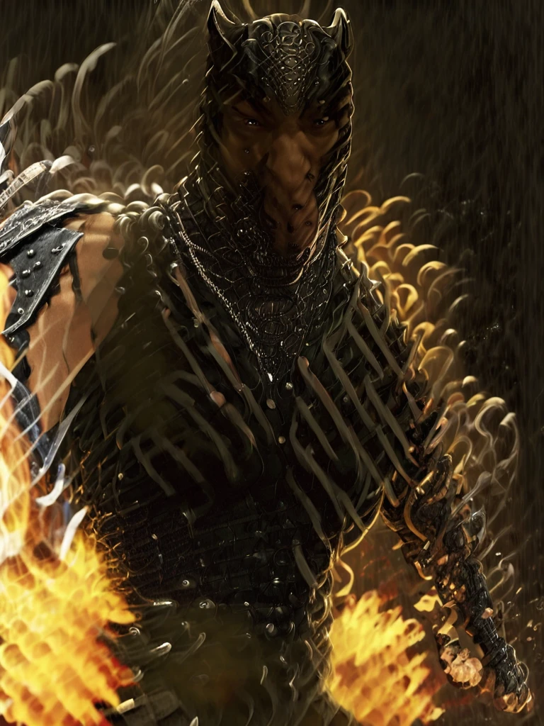 pitbull guerreiro samurai, com placas de armadura, legal, detalhado, art Liam Wong black flmngprsn