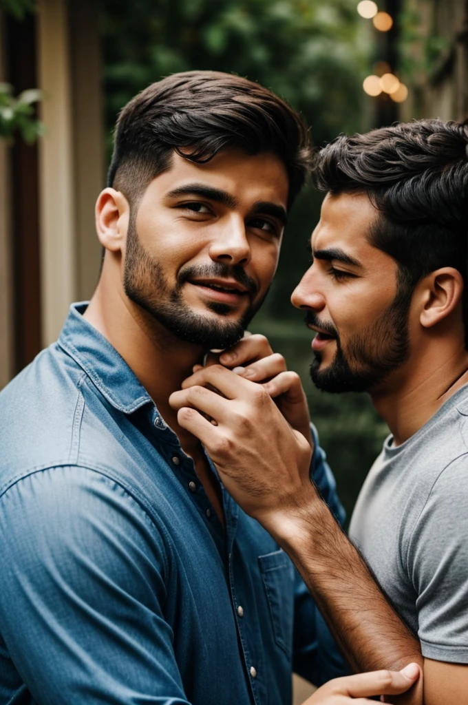 Two men kissing