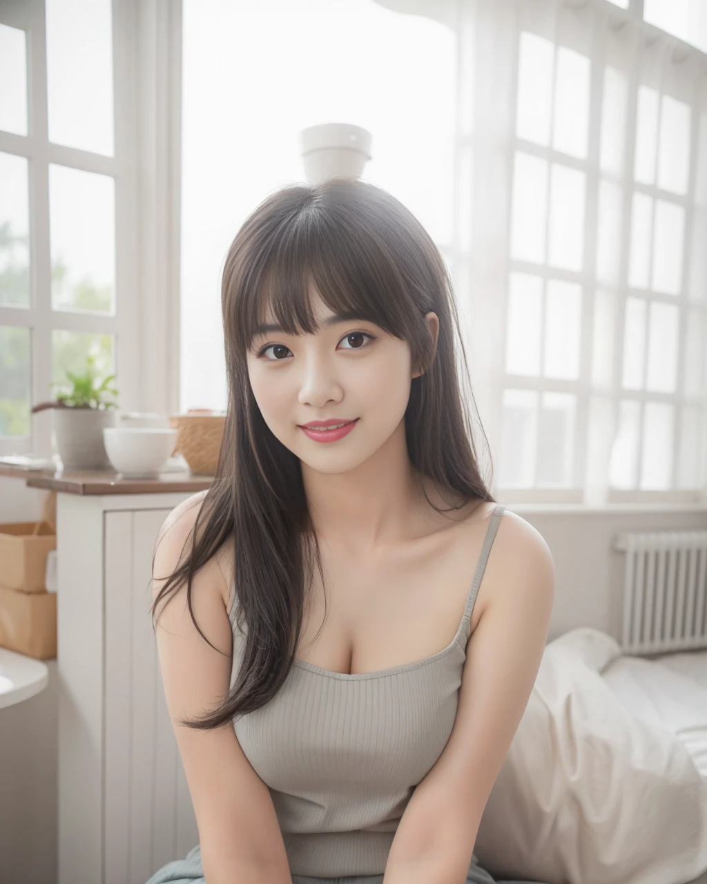 (best quality,masterpiece:1.2,realistic,photorealistic:1.37),
(perfect breast shape, E cup:1.2),
arafed woman with beauty black hair,
beauty detailed face, beautiful black hair, perfect nose, gorgeous eyes, shy smile,
, no make-up, nice slim body,
