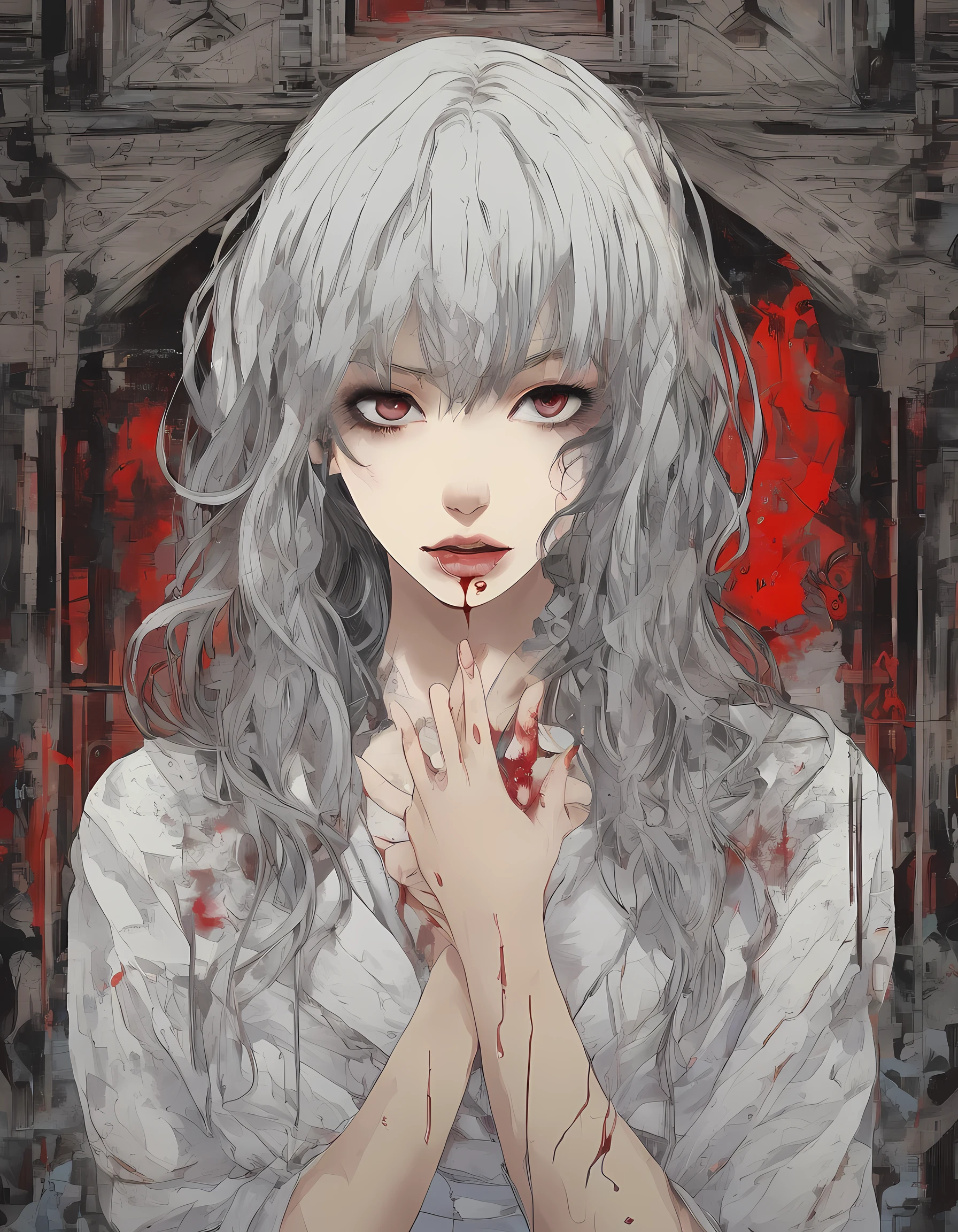 wolf child,cute, wearing a gorgeous and bloodstained skirt,