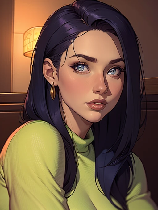 Close-up of a woman with long hair and a sweater, cabelo castanho encaracolado, linda modelo, retrato de alta qualidade, medium portrait bright light beach style, parece a jovem liv tyler, retrato colorido, linda mulher, cabelo loiro cacheado | d & d, beautiful portrait lighting, uma linda jovem, modelo muito lindo, Retrato de 50mm, medium - long cabelo castanho encaracolado usando uniforme de colegial