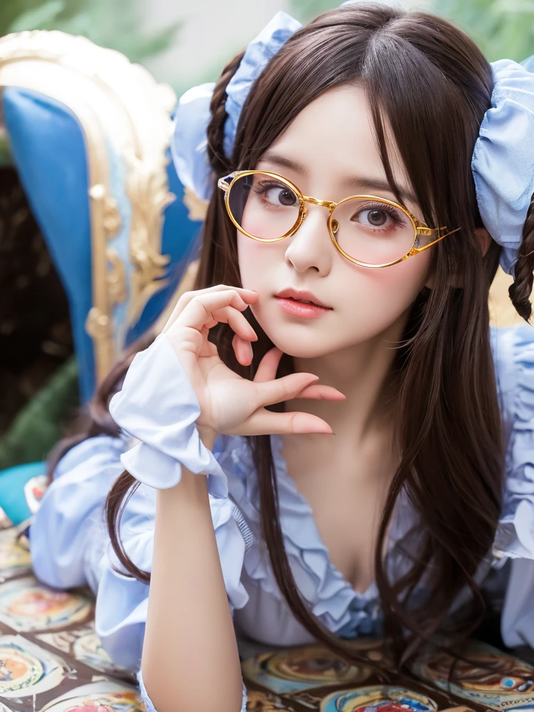 highest quality、masterpiece、High sensitivity、High resolution、detailed、Glasses、Shyly、Alice in Wonderland、Cosplay
