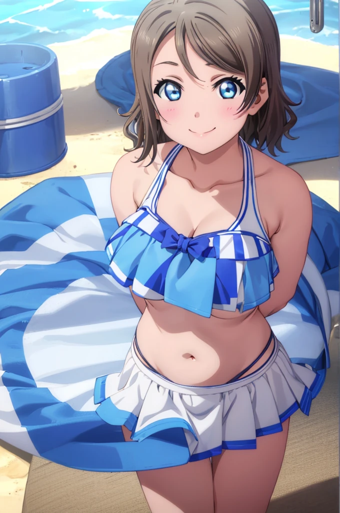 (((pixel-perfect, detail-perfect))), solo, 1girl, you watanabe, eyes azzur, smile, bikini, summer beach, big filesize, ultra High Qality