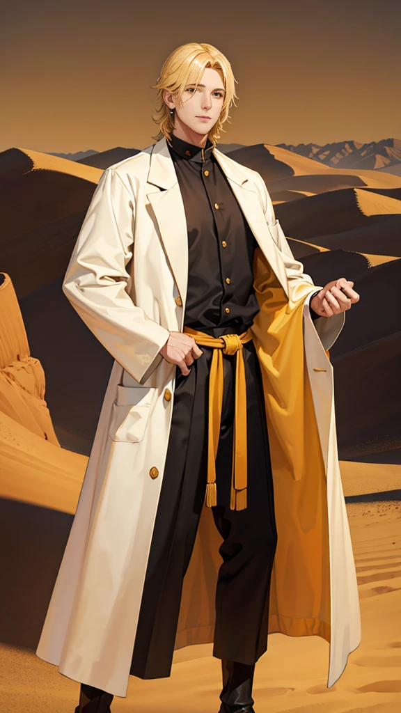 Portrait of a man in his 40s、standing、golden hair、young men、Long body、doctor 、desert background、