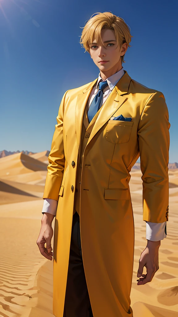 Portrait of a man in his 40s、standing、golden hair、young men、Long body、doctor 、desert background、