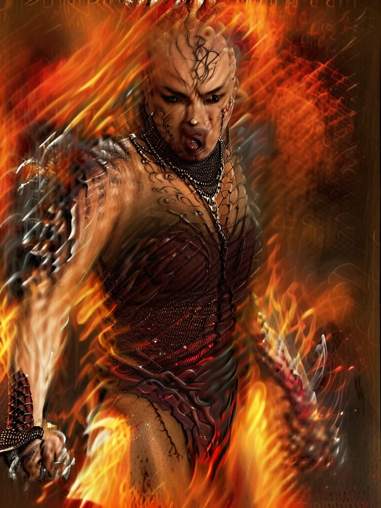 Pitbull warrior samurai, bodybuilder fighter, imponent and angry