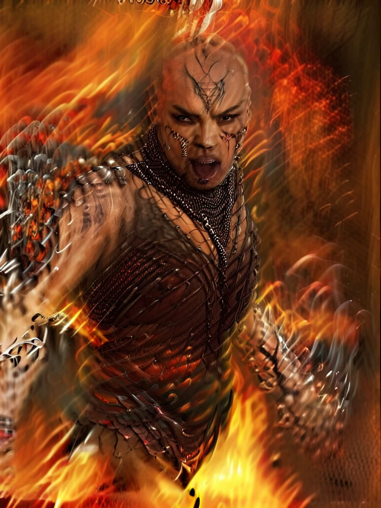 Pitbull warrior samurai, bodybuilder fighter, imponent and angry