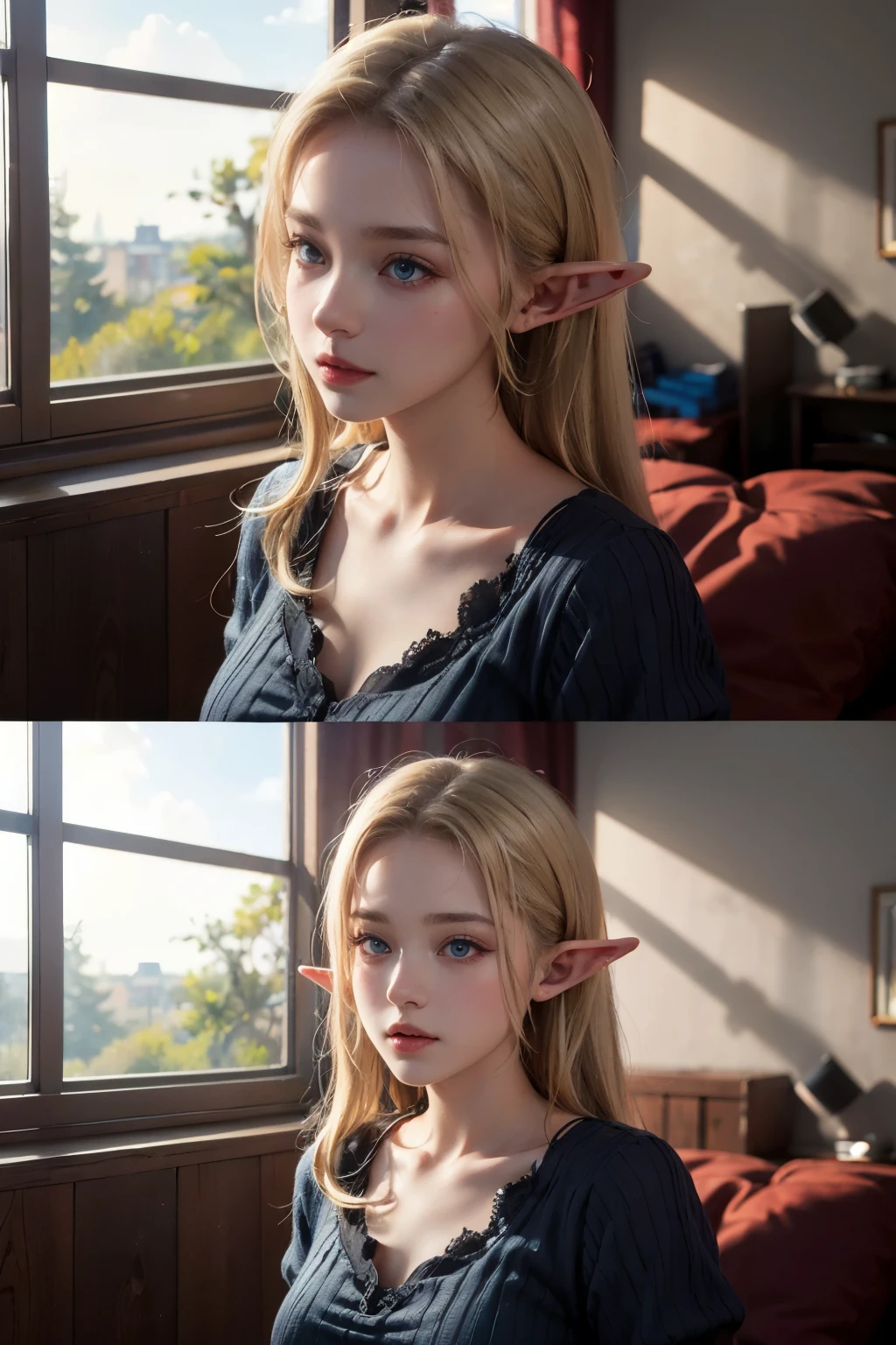 Elf,(8k, RAW Photos, highest quality, masterpiece:1.2),Super detailed,blonde,blue eyes,RPG