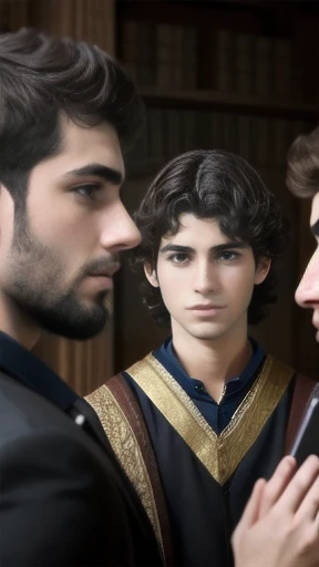 a group of Young biblical Jew man gathered together, focus on the face.