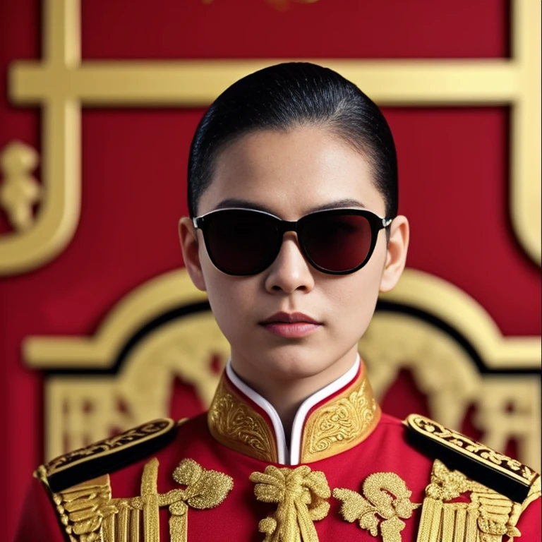 Araffe was dressed in a red and gold uniform., Order of Akira, According to the style of paying homage to the family, Inspiration from Ding Guan Peng, Inspired by Ding Yunpeng, Godfather Khan, emperor, Inspired by Guo Xi, in the style of sifu ปรมาจารย์, Like Andy Lau., in the form of a call price