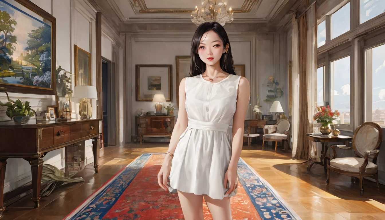 highest quality, masterpiece, Ultra-high resolution, (Realistic: 1.4), (see off: 1.4), (see off: 1.4), Don&#39;t look at the camera, RAW Photos, One Girl, Black Hair, (Straight Bob: 1.4), (Patsun: 1.4), bangs, smile, Shiny skin, Dramatic lighting, Neat, T-Shirts, Whitesummer sweater, (big: 0.9), garden