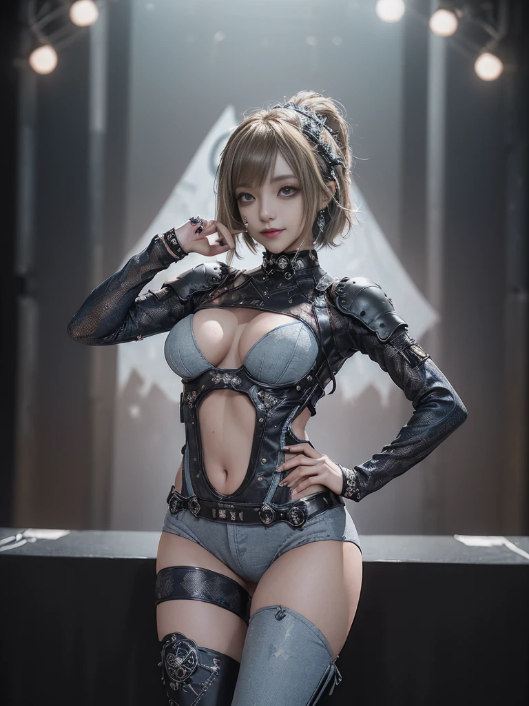 delicate face, 20 year old JjPOP idol {cyborg} girl, (carbon fiber cyborg body), carbon fiber body, {{angled bob}}, (big breasts:1.15), (mechanical joint), bangs, attractive curves, Central of the bone disc, seaside, standing posture, beach, glowing skin, ((Pafia Leola)), (High leg, spread your legs, camel toe, camel toe, vulva shaped:1.25), (cyber punk, SF:1.2), [[[shining neon]]], (Upper body:1.15), (8K, RAW photo, highest quality, masterpiece: 1.45), (NSFW:1.15)、(camel toe, camel toe, vulva shaped:1.25)
