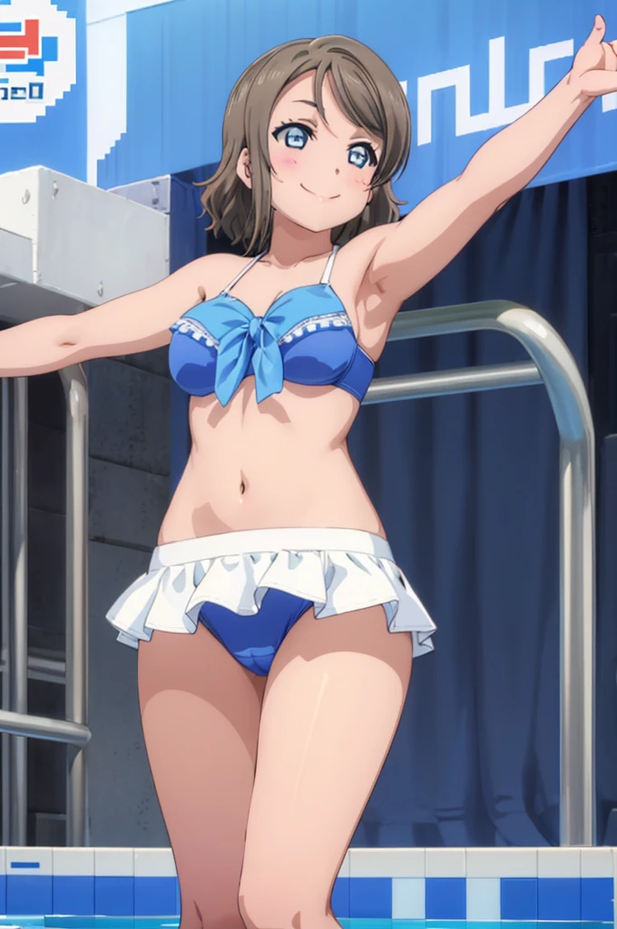 (((pixel-perfect, detail-perfect))), solo, 1girl, you watanabe, eyes azzur, smile, bikini, pool, armpit, big filesize, ultra High Qality