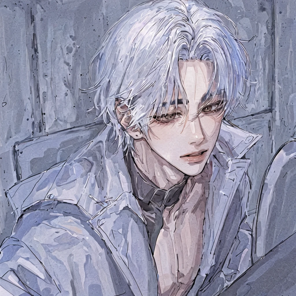 1boy, portrait, Handsome young man with good looks, bad boy, sexy, white hair, obscene face, very handsome, 25 years old, white skin.