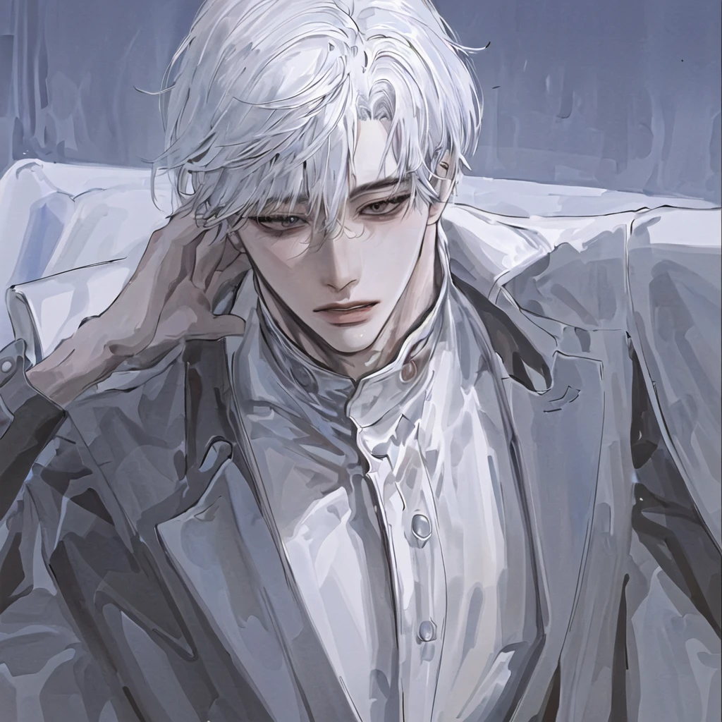 1boy, portrait, Handsome young man with good looks, bad boy, sexy, white hair, obscene face, very handsome, 25 years old, white skin.