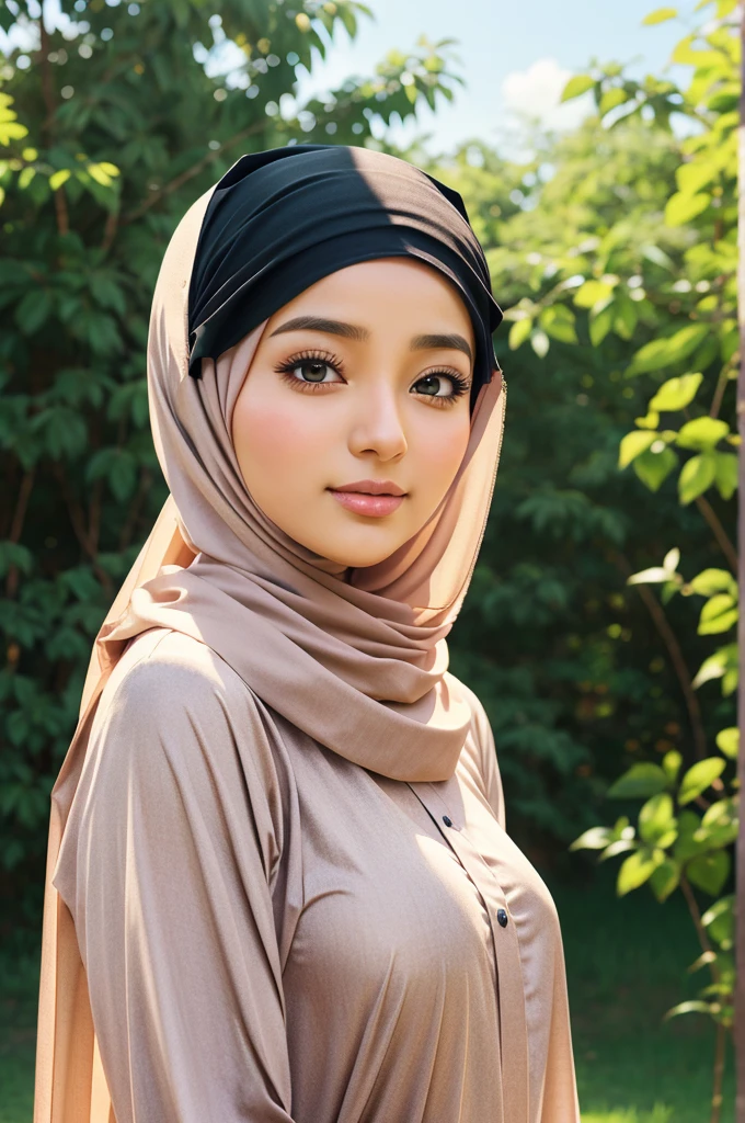 Modest hijabi anime girl with beautiful background animated