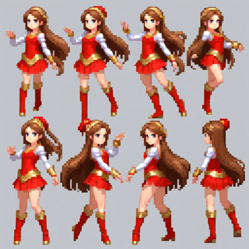 ,girl,dancer,long hair,dance,Note,,((3 views,whole body, Background,several views,a high resolution)),several views,several poses,active,action pose,Dynamic,good,Cute,masterpiece,top quality,in detail,exquisitely,RPG,Famicom,several characters,Several outfits,last fantasy,boldly,Effect icon,item icon