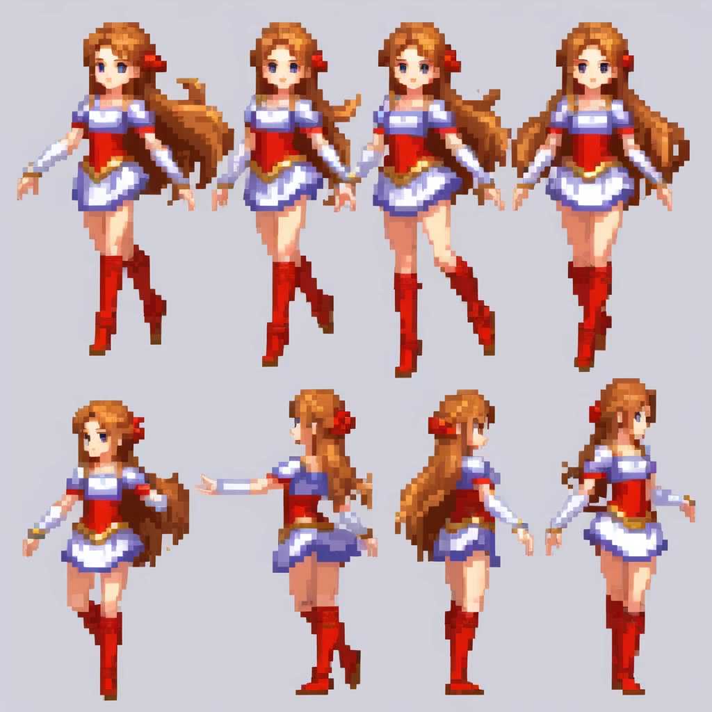 ,girl,dancer,long hair,dance,Note,,((3 views,whole body, Background,several views,a high resolution)),several views,several poses,active,action pose,Dynamic,good,Cute,masterpiece,top quality,in detail,exquisitely,RPG,Famicom,several characters,Several outfits,last fantasy,boldly,Effect icon,item icon