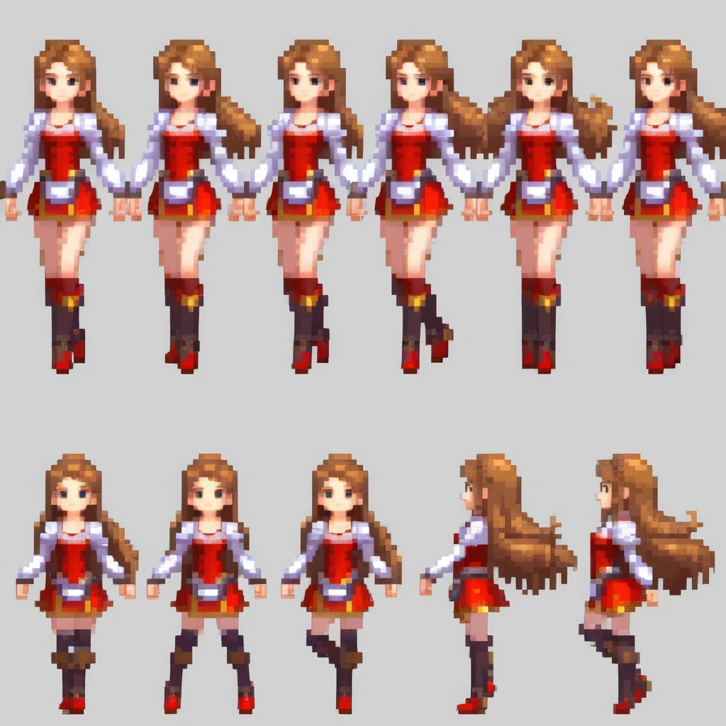 ,girl,dancer,long hair,dance,Note,,((3 views,whole body, Background,several views,a high resolution)),several views,several poses,active,action pose,Dynamic,good,Cute,masterpiece,top quality,in detail,exquisitely,RPG,Famicom,several characters,Several outfits,last fantasy,boldly,Effect icon,item icon
