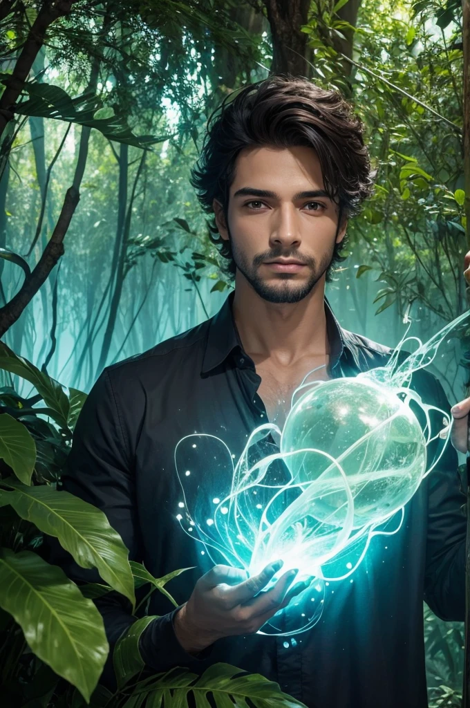 homem na floresta enorme magia