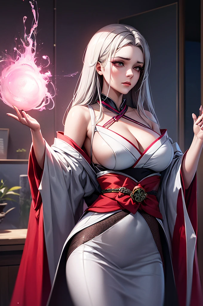 (Dramatic digital art:1.3) of,(Energetic:1.3) portrait of female (Snezana Sakovich 2:1.1) wear Kimono, Style - Silver Magic, Stylish girl,CGSociety,Art Station