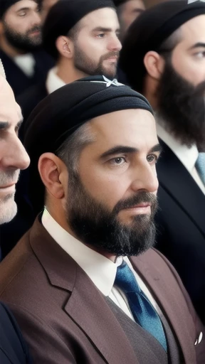 a group of   biblical Jew man  gathered together, focus on the face.