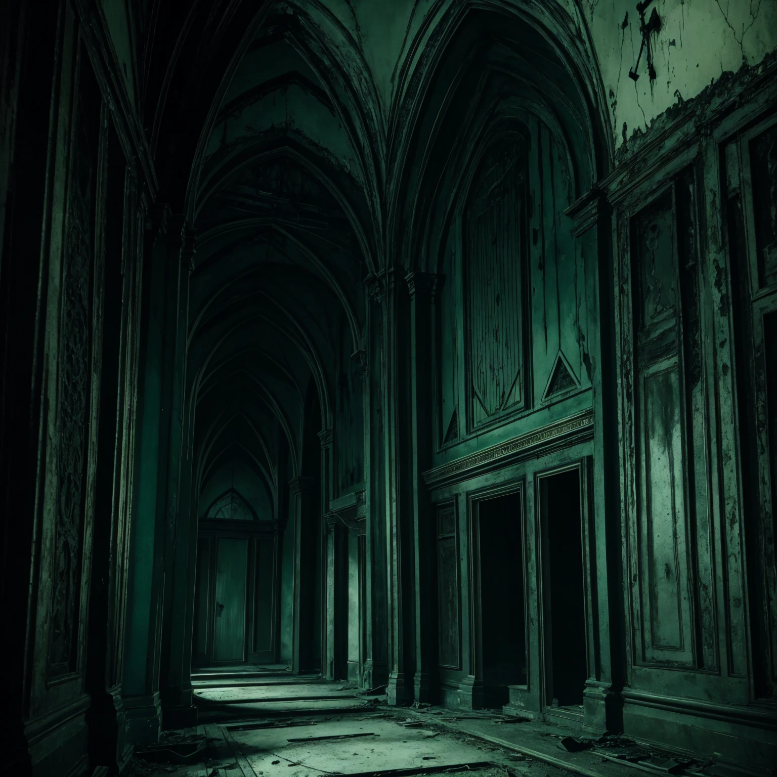 Dark green and black, abondoned places / palace creepy horror eerie 