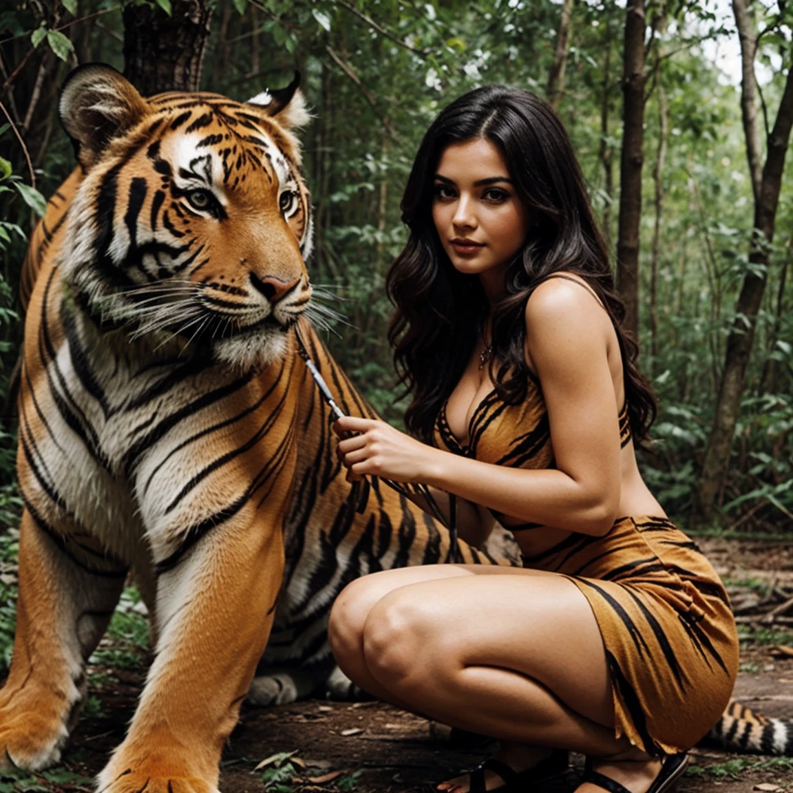 the most beautiful woman in the world with a tiger