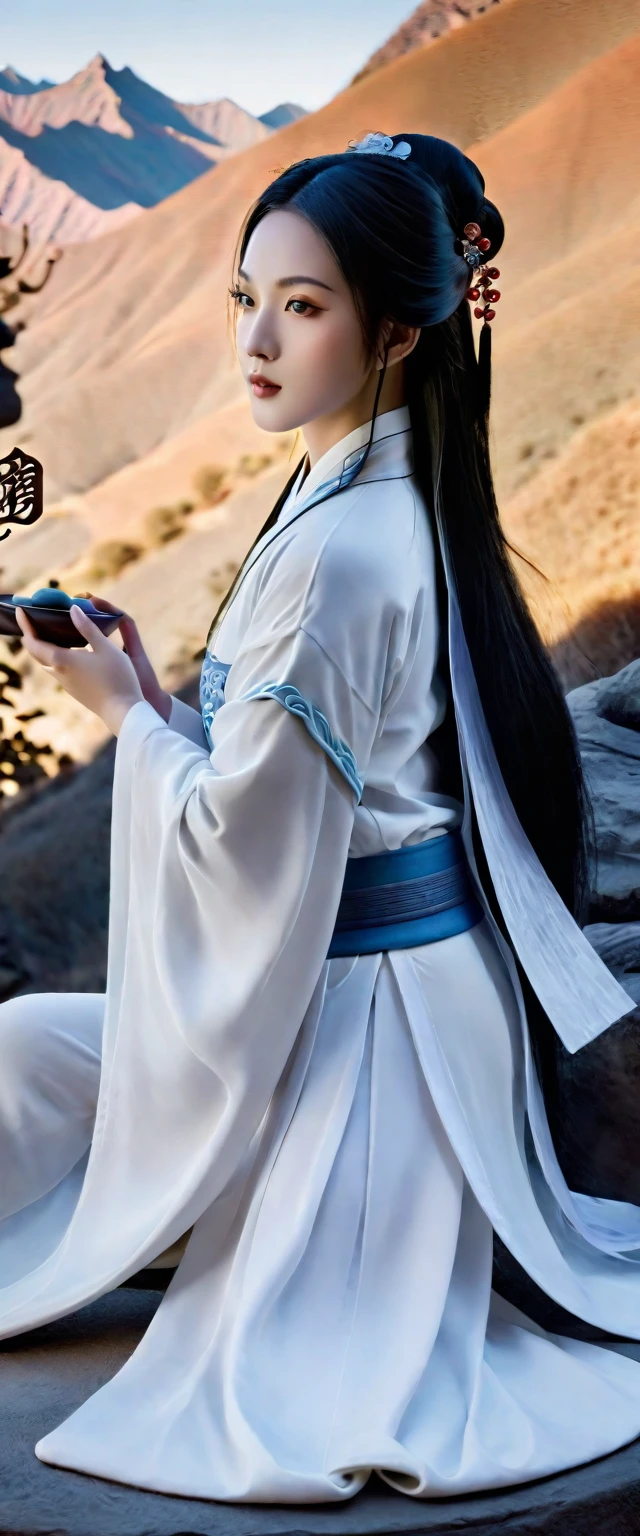 (wallpaper),32k,((Extremely exquisite and beautiful)),(((masterpiece))),(((best quality))),(Ultra-high resolution)，High Quality Fantasy Artifact Concept Art, Tai Chi background, （Ceramic Chinese Girl）, Carved high-end porcelain, complicated, Landscape background，Gorgeous,
