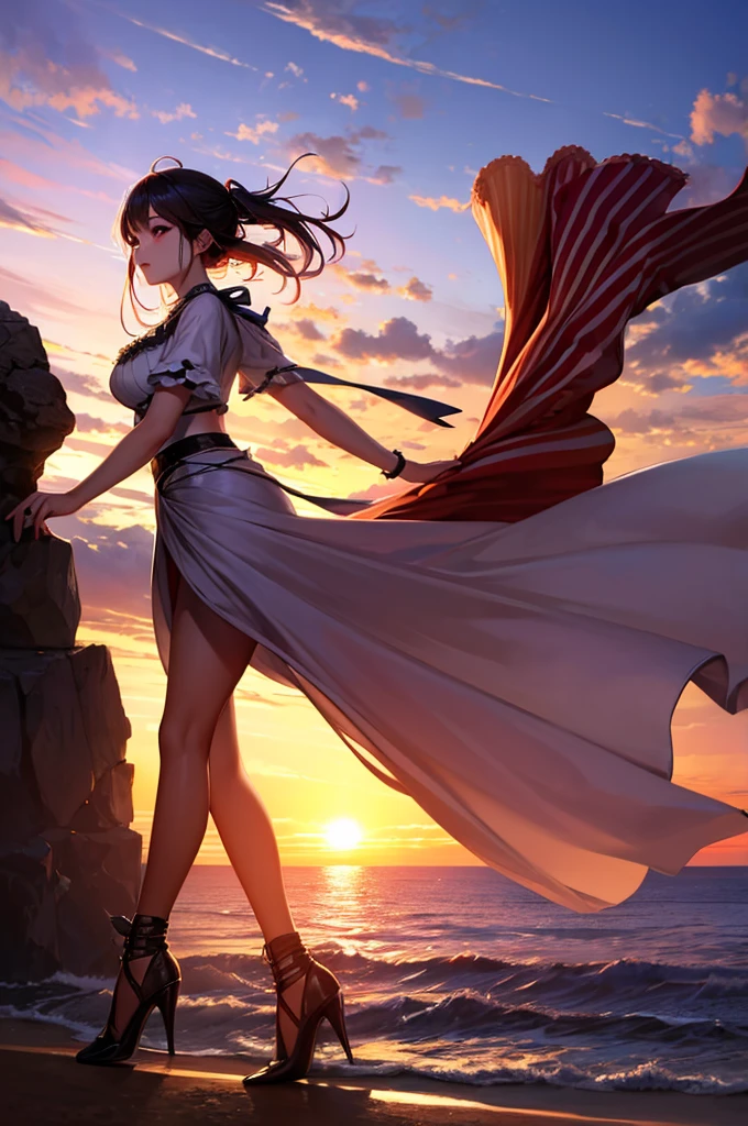 sunrise, horizon, sunrise, high quality ,Beautiful woman、