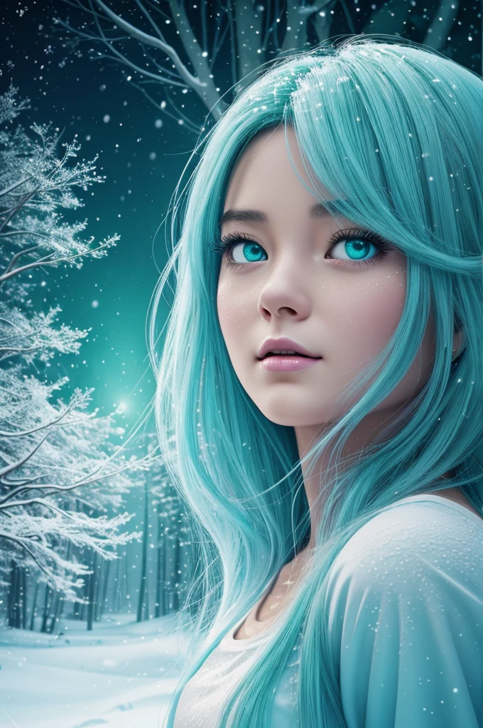 dream illustration like a fairy tale oil painting 8K HD A little rabbit background A beautiful snow-covered forest. floating snowflakes snow storm HD golden light blue-green light blue green carmine pale purple; moonlight colors Illuminated atmosphere at night (Digital Image-1.2); comic style ToonYou style illustration, counter wave graffiti; point of view extreme close-up of the face; t-shirt graphics; Ultra HD realistic vivid colors; very detailed; Special HD graphics; pen and ink; perfect composition; Beautifully detailed, insanely detailed octane render rendering; 8K Art Photography, Arte conceptual photorealista, Perfect cinematic lighting with a soft natural volume