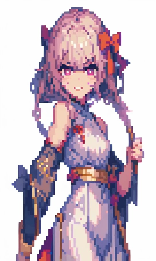 a girl,simple white background,pixel art,angry face

