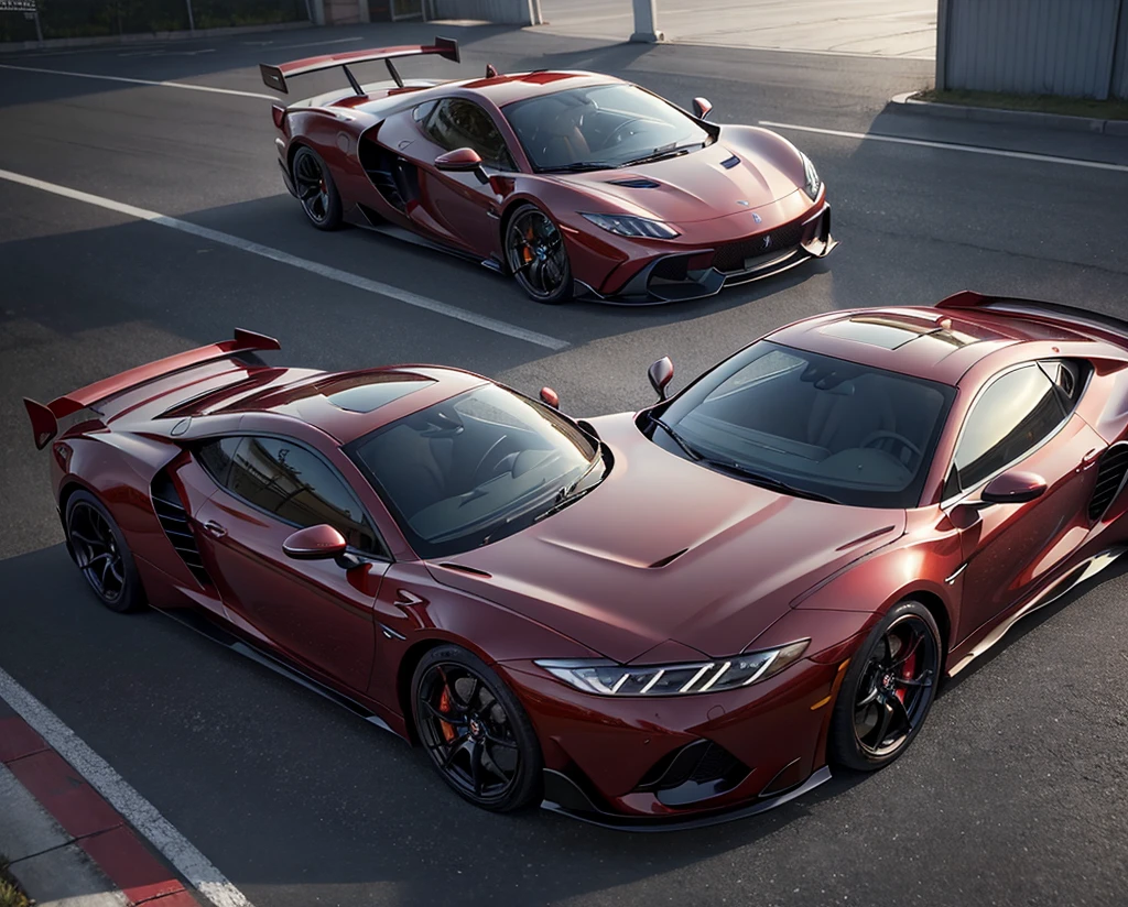 ((masterpiece)), (highest quality),, Official Art, Highly detailed CG Unity 32k wallpaper, Hyperreal Photography:1.44,Photographing the wine-red supercar designed by Pininfarina:1.44、Old garage、