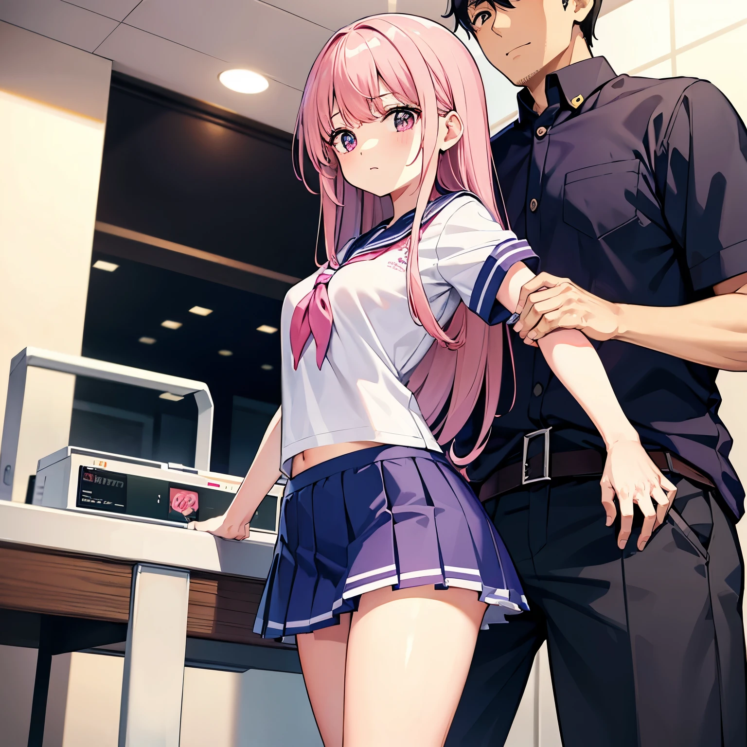 A pink-haired high school girl in a sailor uniform receives a vaccination、A man grabs your arm、Take the syringe and stick it into your upper arm.。.
