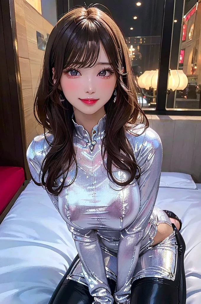 (((((spoken heart, orgasm, seductive smile))))), (((((24yo, erotic gyaru))), masterpiece, (((wearing shiny tight china clothes))), (kneeling), ((large breasts)), ((large hip)), ((nsfw, vulgality)), (shiny skin), (((fellatio, skindentation))), photorealistic, realistic, solo, photorealistic, best quality, ultra high res, YuraS, bed, parted lips, beautiful, masterpiece, best quality, extremely detailed face, perfect lighting, ultra high res, ultra detailed