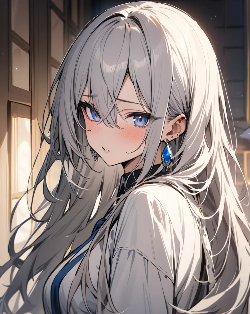 masterpiece, best quality, long hair, earrings, Bangs, jewelry, hair between eyes, intelligent person, slave of wisdom