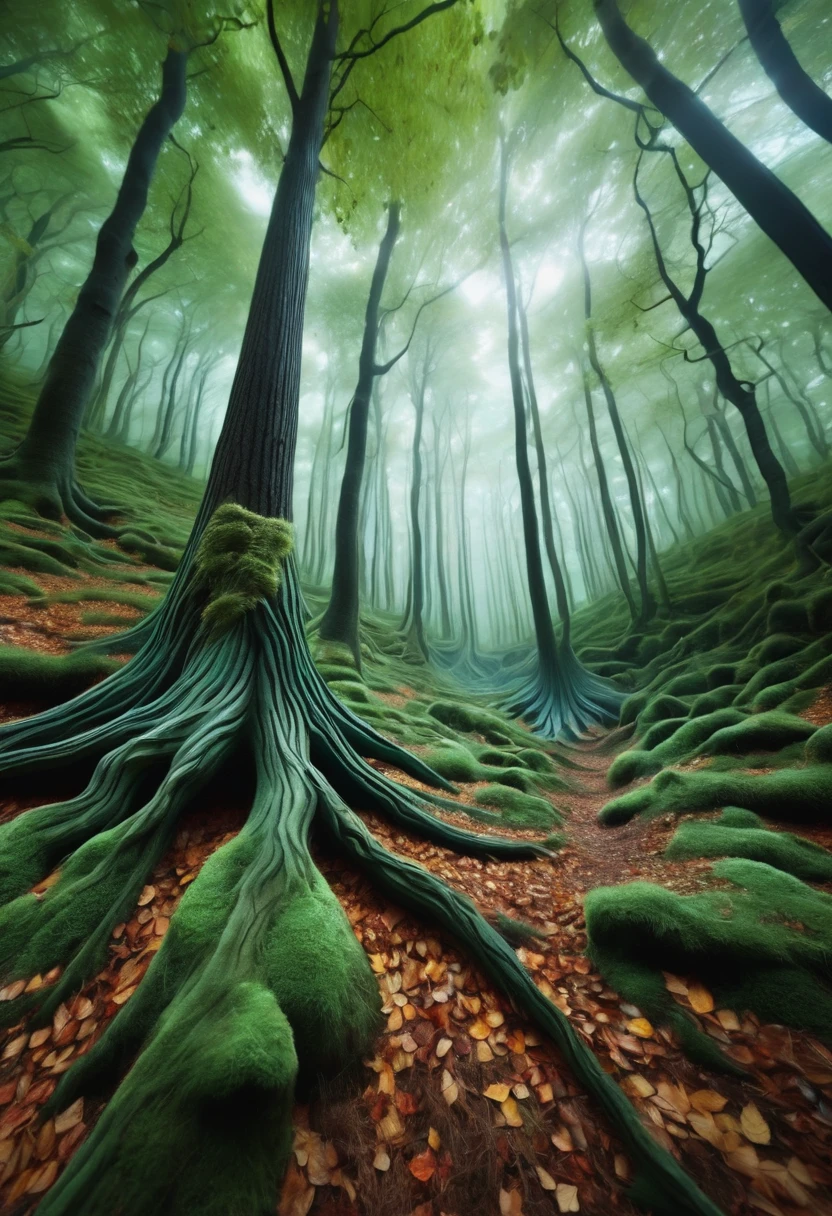 "Create an imaginative artwork of a  interacting with a forest, where the  is engaging with the environment in a creative and artistic way, perhaps painting the trees, creating a leaf sculpture, or visualizing the forest as a whimsical, dreamlike landscape."
