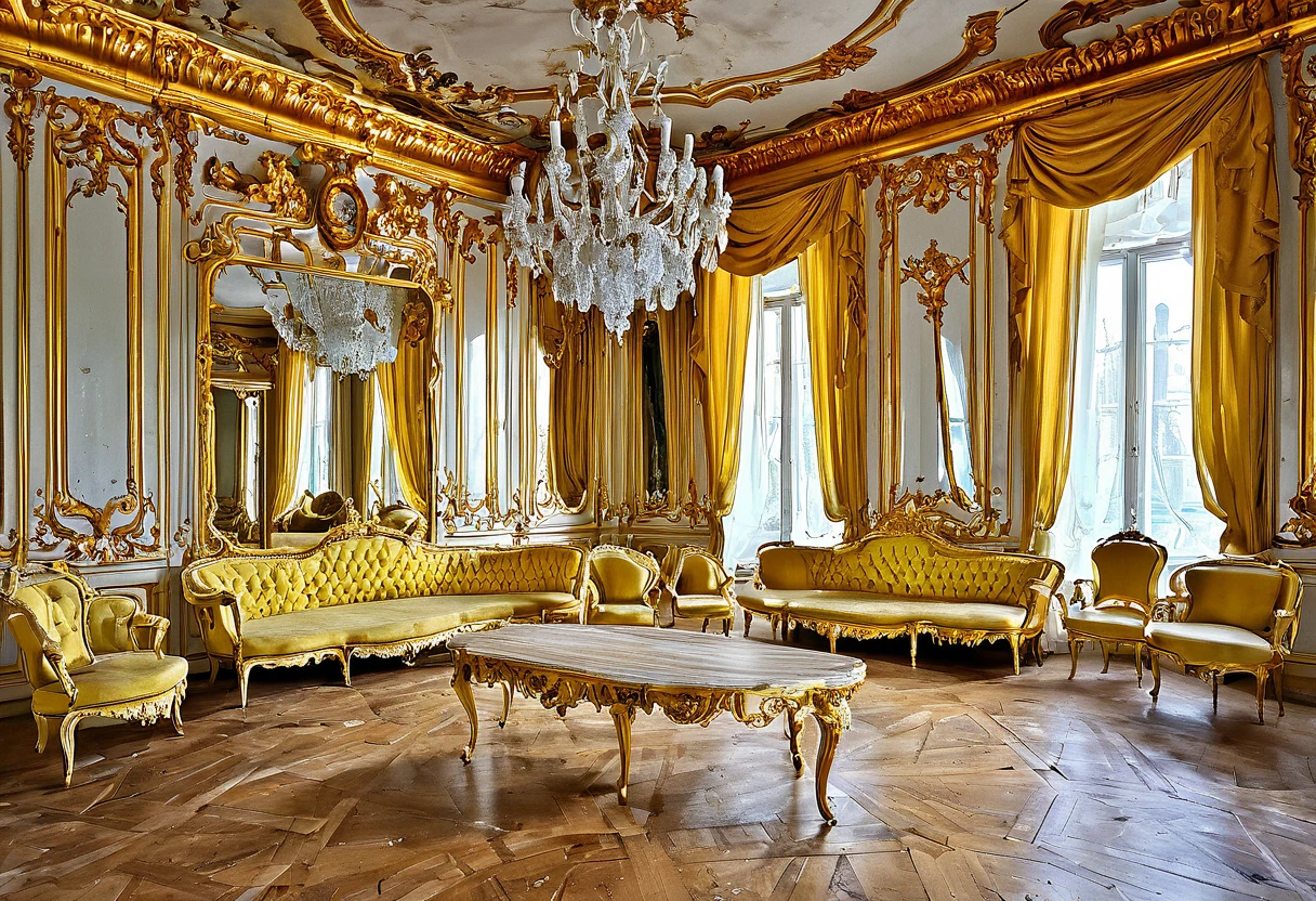 there is a room with a lot of wood and a lot of furniture, baroque interior, decorated polished wood, inlaid with gold rococo, rococo and baroque styles, an abandoned rococo salon, inside a grand ornate room, biedermeier, rococo style, rococo baroque, neo-rococo expressionist style, the style of rococo