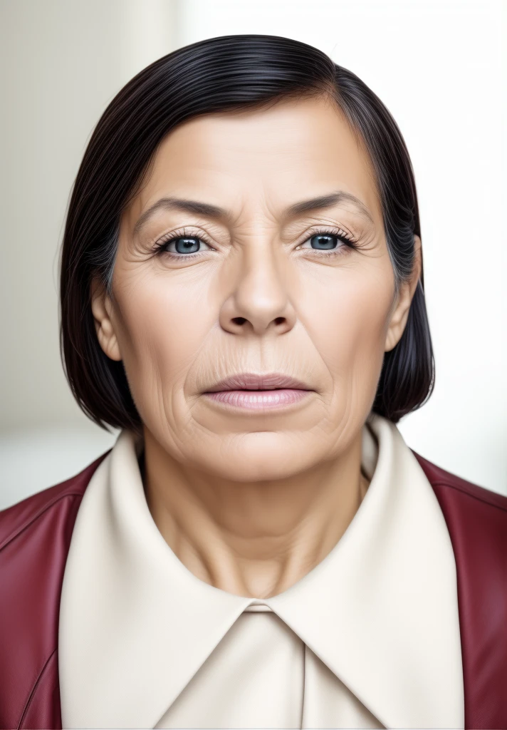 Photograph of a woman, Female 55 years old, Wrinkles on the face, protruding hair, pores, detailed glossy eyes, specular lighting, dslr, ultra quality. sharp focus, tack sharp, dof, film grain, Fujifilm XT3, crystal clear,