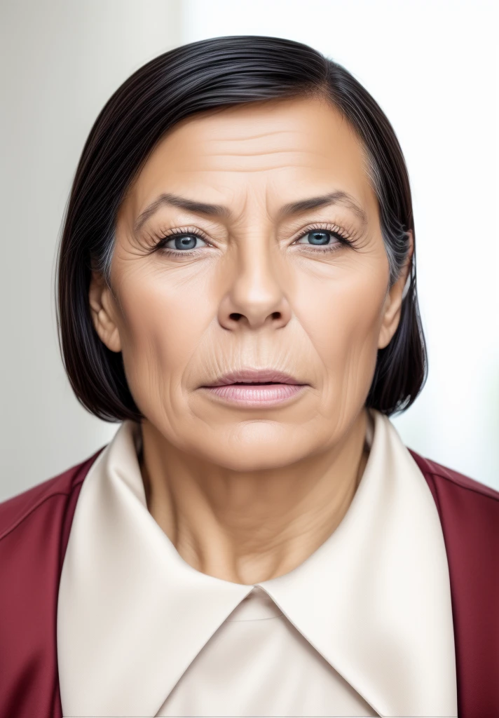 Photograph of a woman, Female 55 years old, Wrinkles on the face, protruding hair, pores, detailed glossy eyes, specular lighting, dslr, ultra quality. sharp focus, tack sharp, dof, film grain, Fujifilm XT3, crystal clear, 