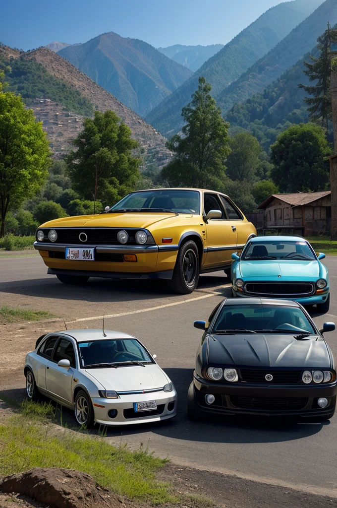 Create a pic with numerous cars arranged to for text all eyes on reasi