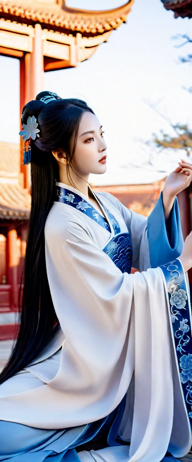 (wallpaper),32k,((Extremely exquisite and beautiful))，(Ultra-high resolution)，Ceramic Chinese Girl，High Quality Fantasy Artifact Concept Art, Tai Chi background， Carved high-end porcelain, complicated, Landscape background，Gorgeous,
