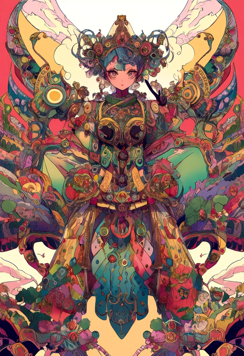 Giant Kaiju made of bright bits of fruit salad battle in a candy land Tokyo, Steam Punk styling