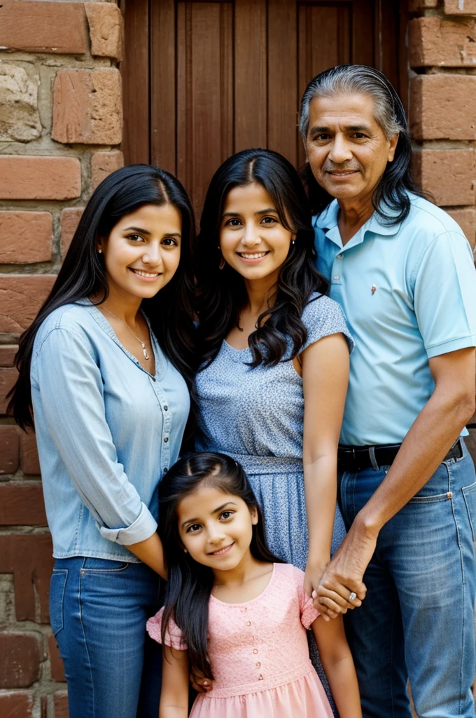 Silueta de una familia, dad, mom and two daughters