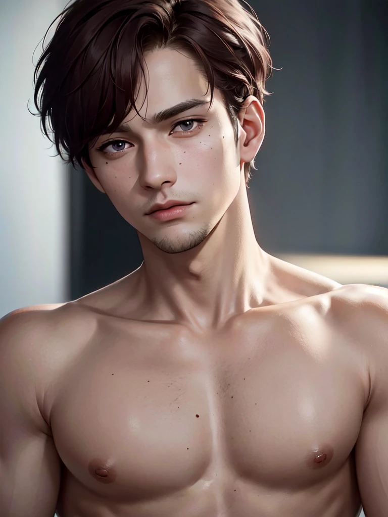 a 35 year old man (red short hair:1.0), grey eyes, moles all over the body, wearing an official uniform, masculinity, teacher, medic, (best quality,4k,8k,highres,masterpiece:1.2),ultra-detailed,(realistic,photorealistic,photo-realistic:1.37),cinematic lighting,highly detailed face and body,sharp focus,vivid colors,anime style