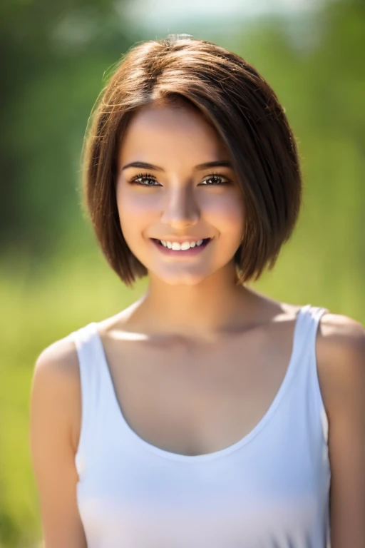 Big smile, slovakian girl, 15 years old, short hair, very beautiful, Ultra high res, uhd, (photorealistic:1.4), focus on the face