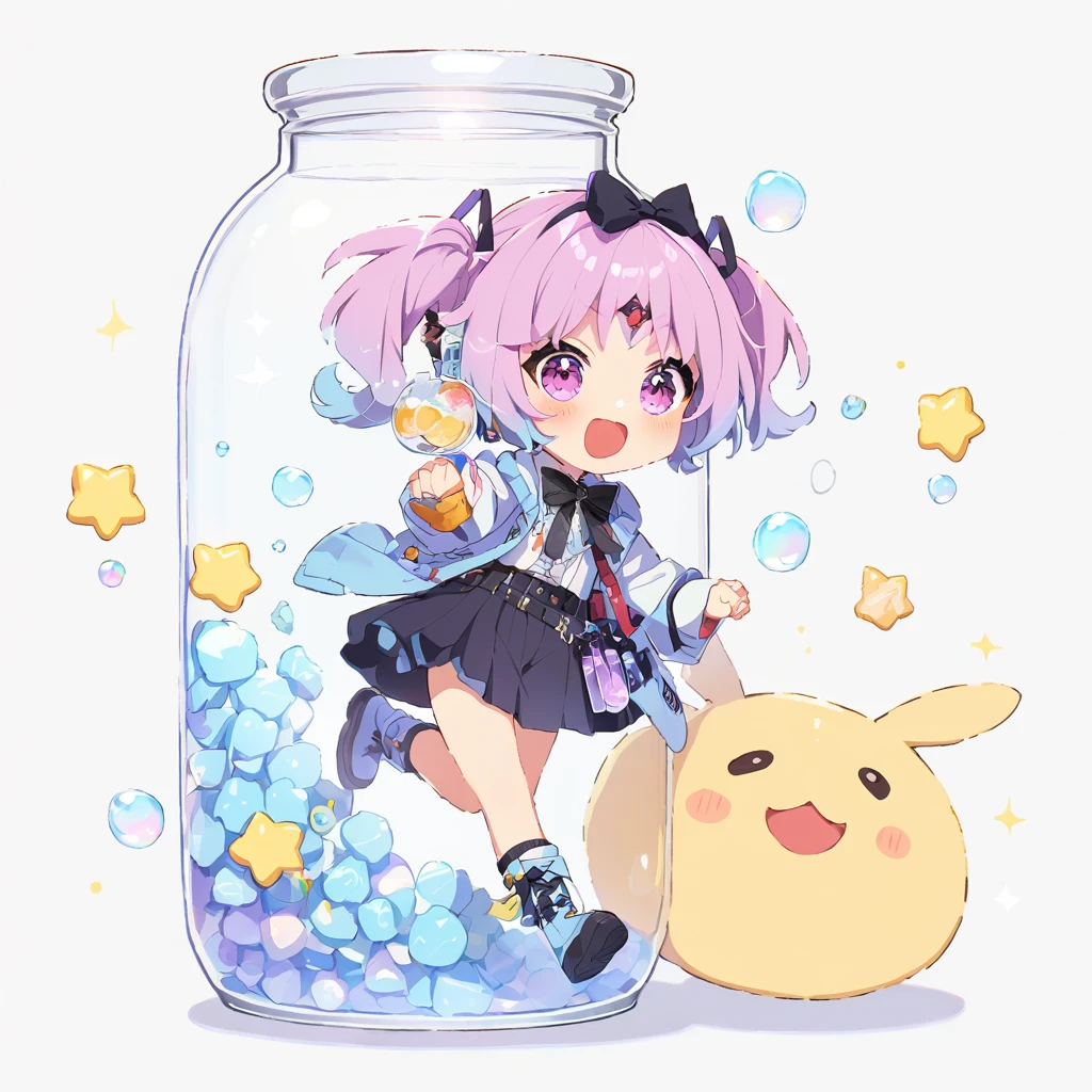 ((((inside jar))))))、one-girl、full bodyesbian, Packed in jars、adolable、small, A piece of, Gradient hair, Eau, Eau bubbles