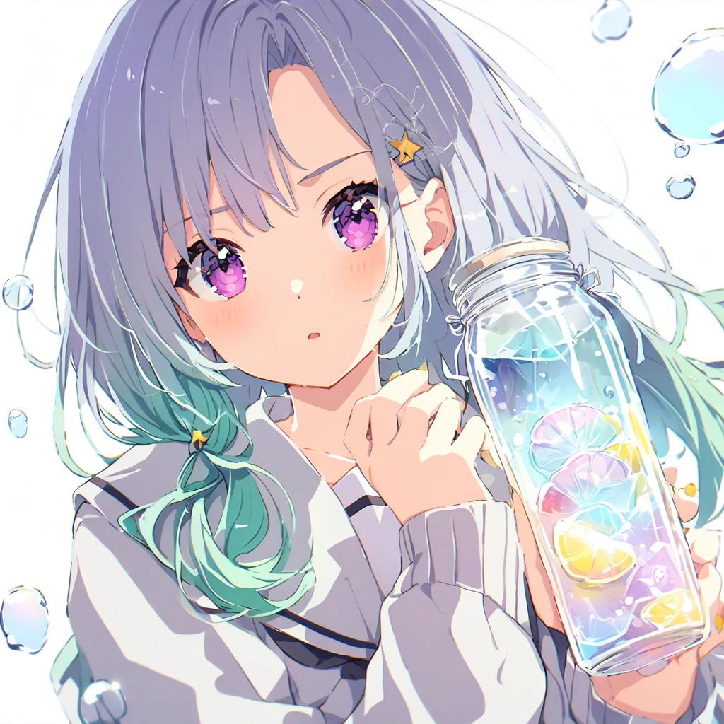 （（（（inside jar））））））、one-girl、full bodyesbian, Packed in jars、adolable、small, A piece of, Gradient hair, Eau, Eau bubbles